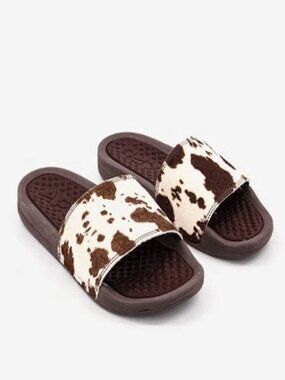 APL Women’s Iconic Slide Deep Brown White Cow Hair Sandals Size 7 NIB